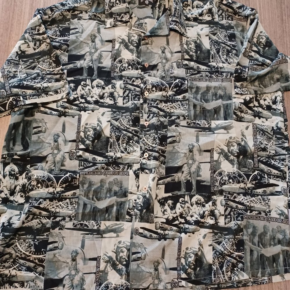Vintage Rocawear Tuskegee Airmen Hawaiian Streetwear Shirt Men's 3XL